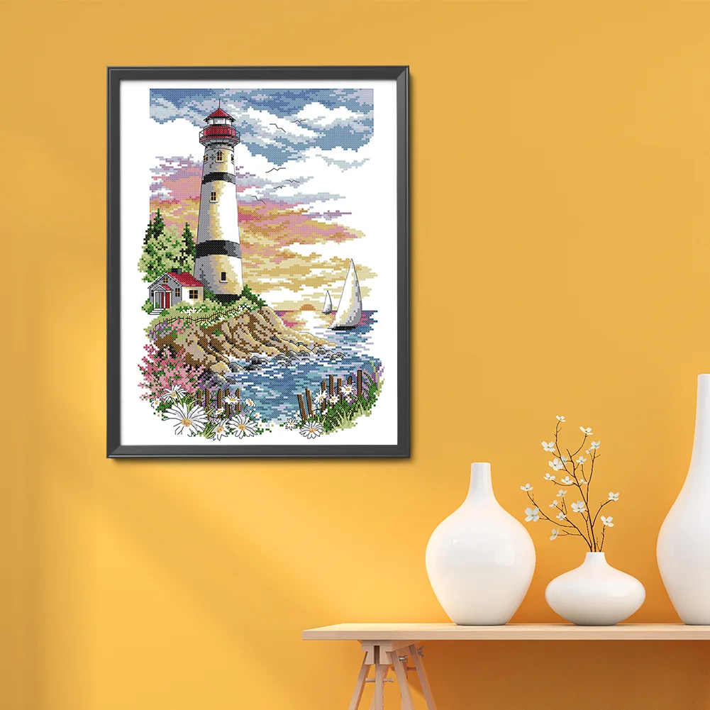 14CT Stamped Cross Stitch - Lighthouse(Canvas|30*40CM)