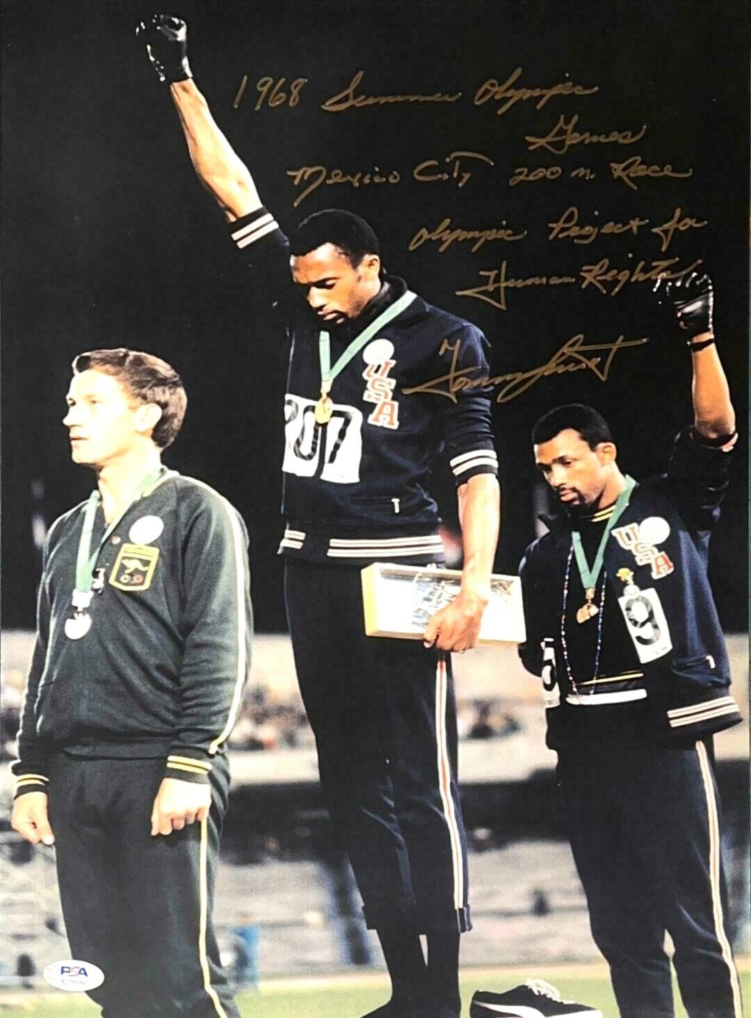 TOMMIE SMITH HAND SIGNED AUTOGRAPHED 17x13 INSCRIBED Photo Poster painting WITH PSA COA RARE USA