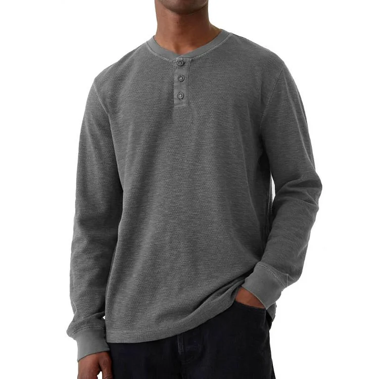 Men's Casual Henley Collar Loose Long Sleeve T-Shirt