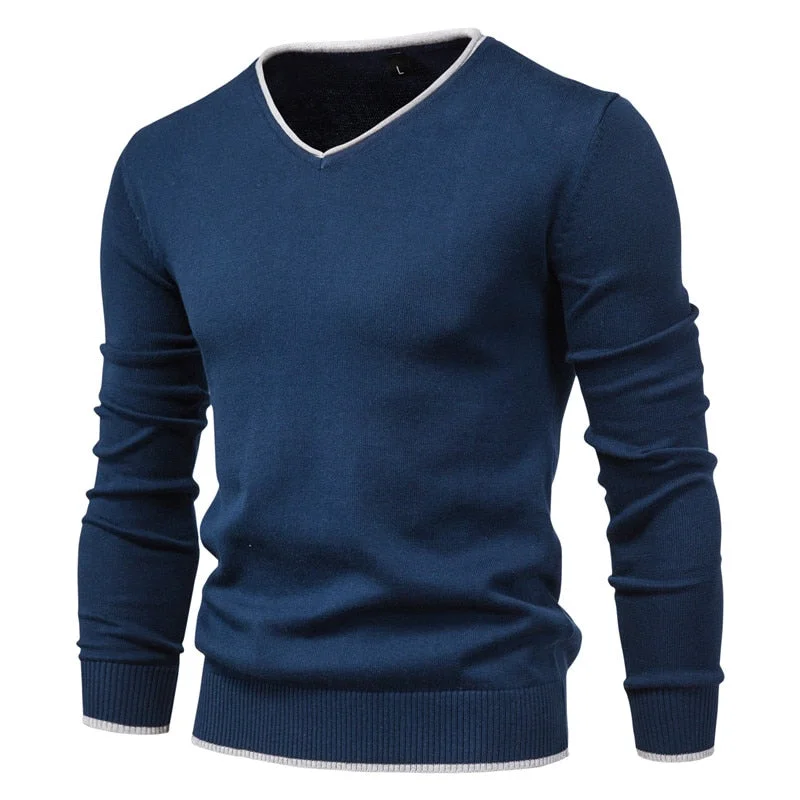 2020 New 100% Cotton Pullover V-neck Men's Sweater Solid Color Long Sleeve Autumn Slim Sweaters Men Casual Pull Men Clothing