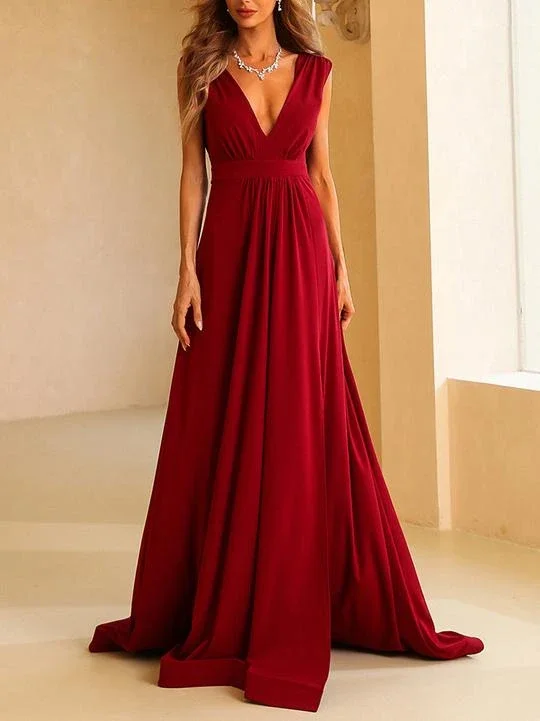 Deep v neck red evening dress-zachics