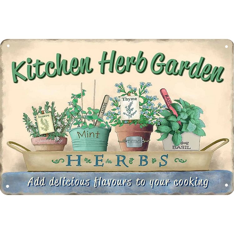 Kitchen Herbs - Vintage Tin Signs/Wooden Signs - 7.9x11.8in & 11.8x15.7in