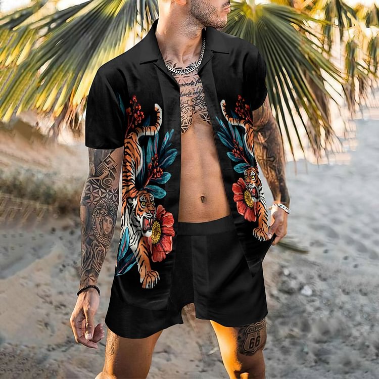 BrosWear Trendy Tiger Print  Shirt And Shorts Co-Ord