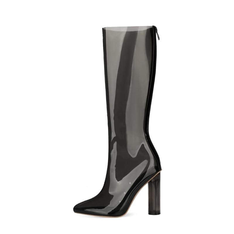 Breakj Furtado 2022 spring summer Half Boots Pointed Toe Chunky transparent PVC Heels Fashion sexy big sizeSlip on Female Boots