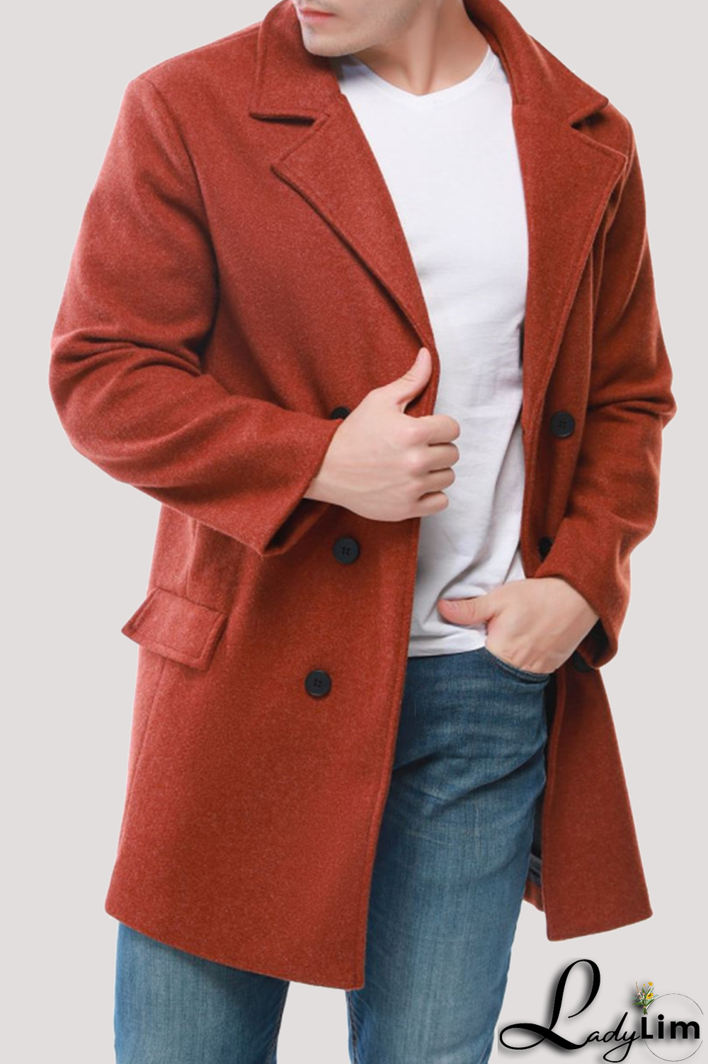 Burgundy Fashion Casual Solid Patchwork Buckle Turndown Collar Outerwear