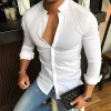 Men's Stand Collar Casual Long Sleeve Shirt