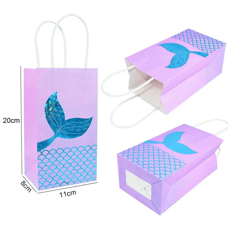 6Pcs Mermaid Tail Paper Gift Bags Candy Boxes Kids 1st Little Mermaid Theme Birthday Party Decoration Girl Baby Shower Supplies