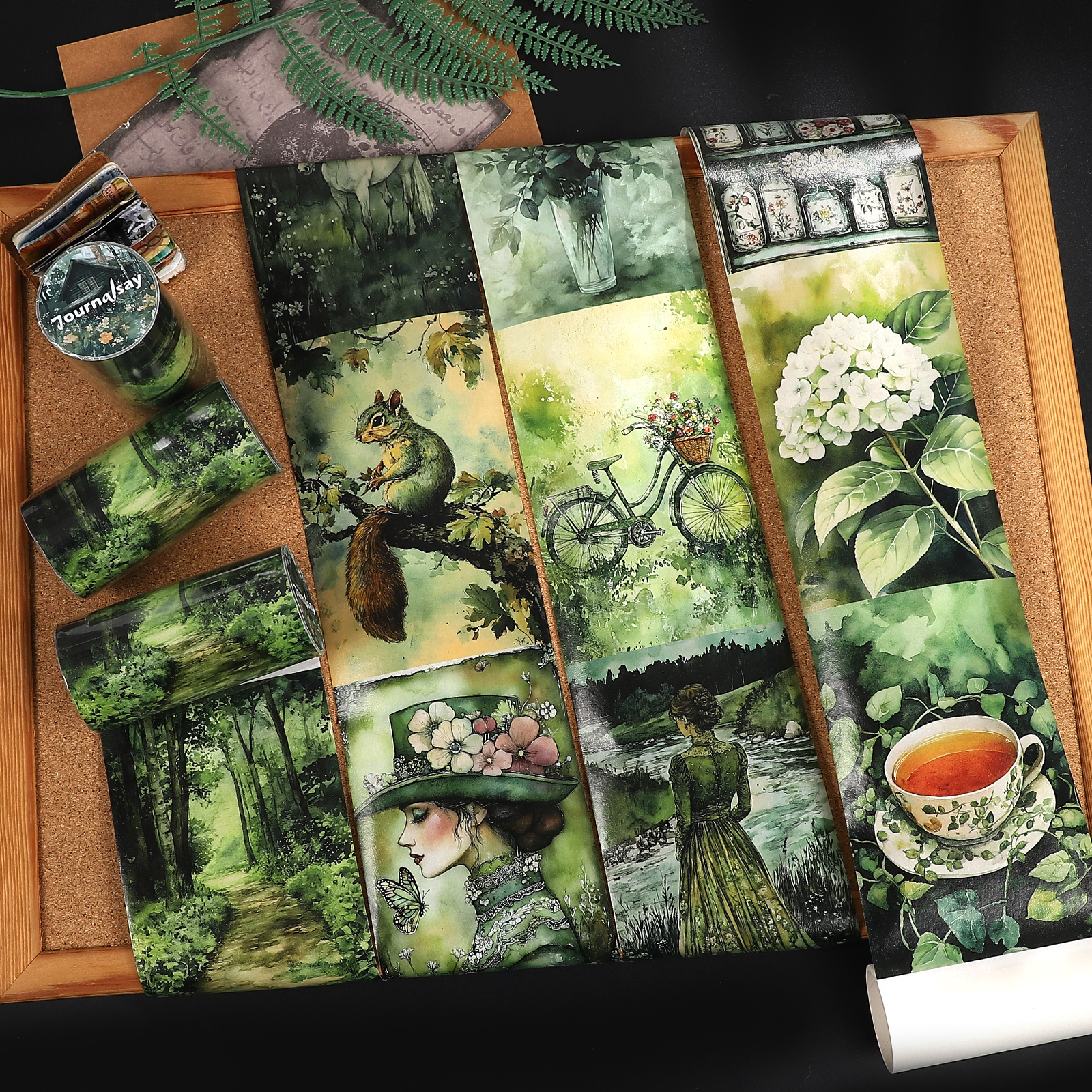 와시 테이프 - 80mm*199cm 빈티지 숲속 캐릭터 꽃