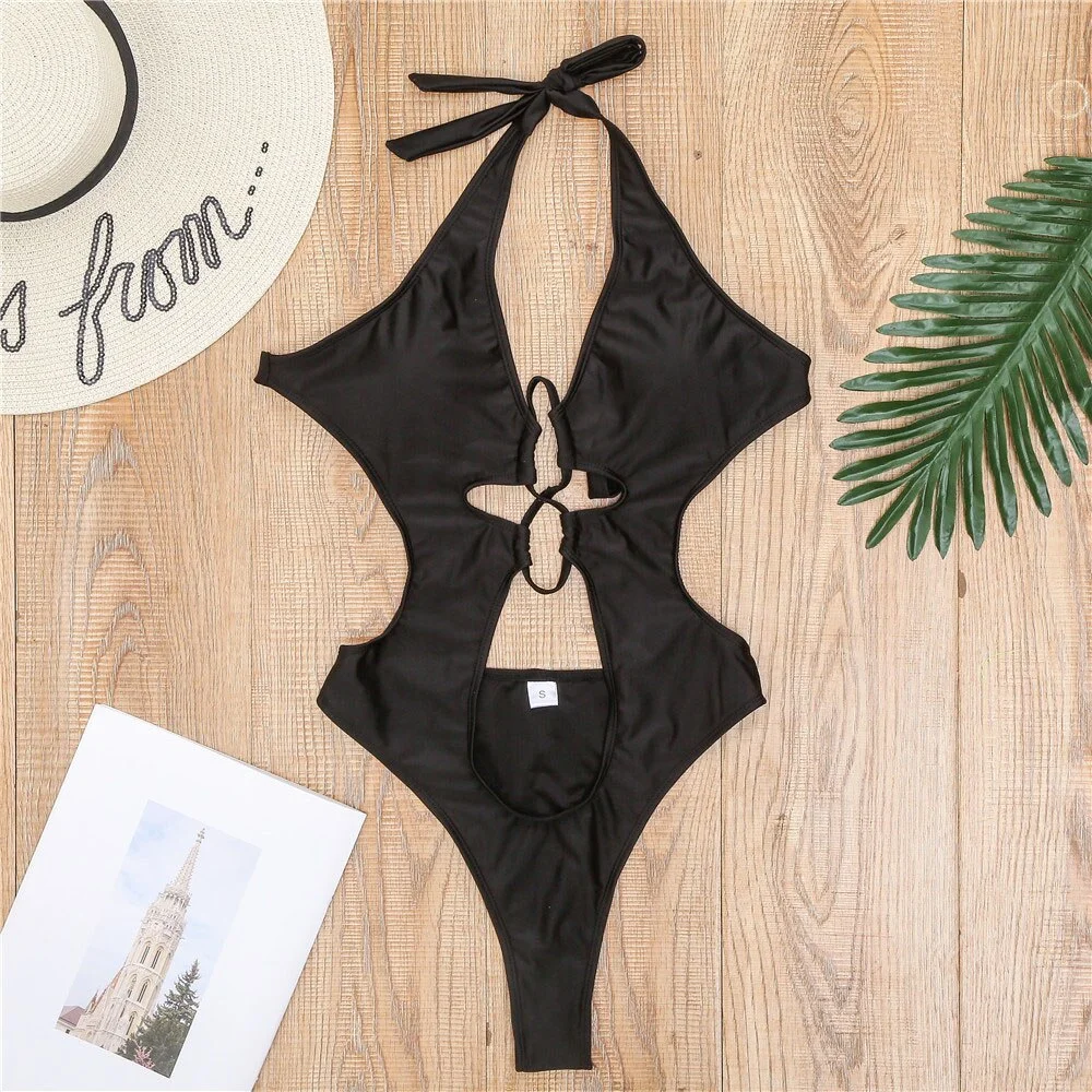 NEW None Tummy Cut Out One Piece Swimsuit 2020 Women Swimwear Female Bather Lace Up Bathing Suit Swim Wear Monokini