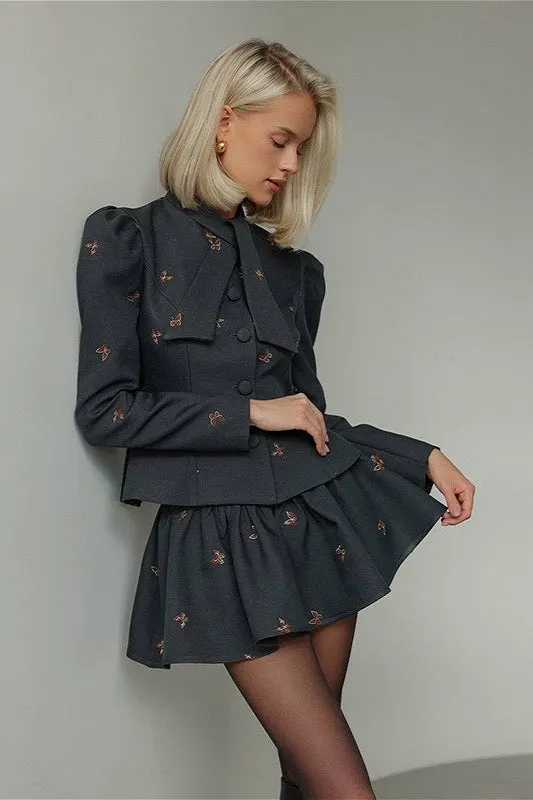 Vintage Colorblock Tweed Jacket and Skirt Set