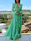 Gauze Empire Solid Color Long Sleeves Maxi Dress