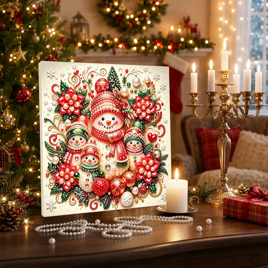 Framed Pearl Painting Snowman Christmas Wall Art 7.87x7.87in