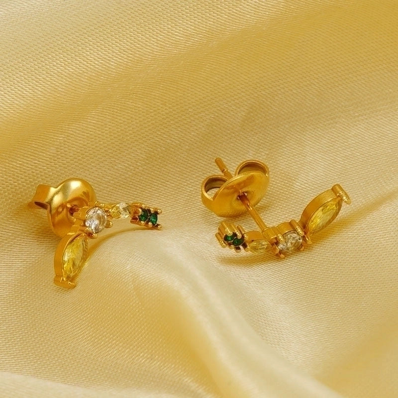 1 Pair Elegant Cute Lady Wreath Plating Inlay 304 Stainless Steel Zircon 18K Gold Plated Ear Studs