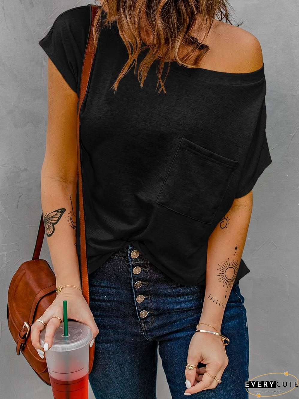 Hypnotic Knit Pocket Tee with Cap Sleeves