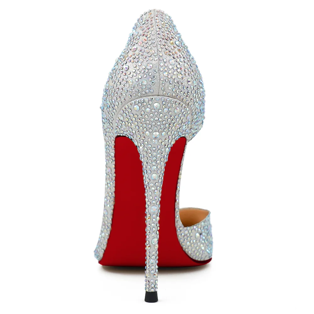 120mm Women's Classic Bridal Wedding Party Red Bottom Pumps Shine Closed Pointed Toe Heels-MERUMOTE