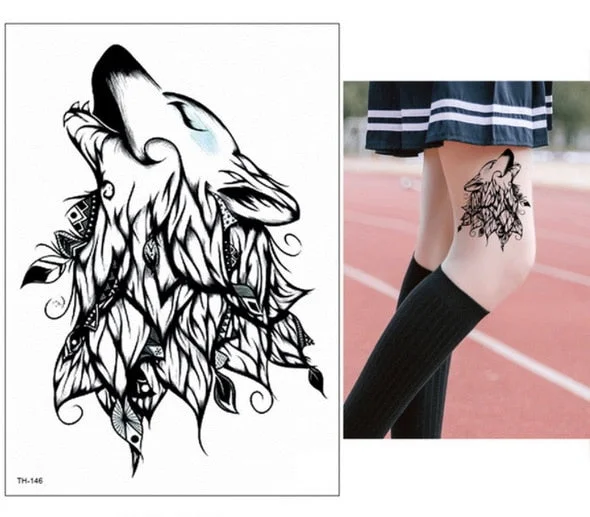 wolf temporary tattoos moon and wolf tattoo arm sleeves for men women body art black big tattoo back chest tatoo waterproof girl