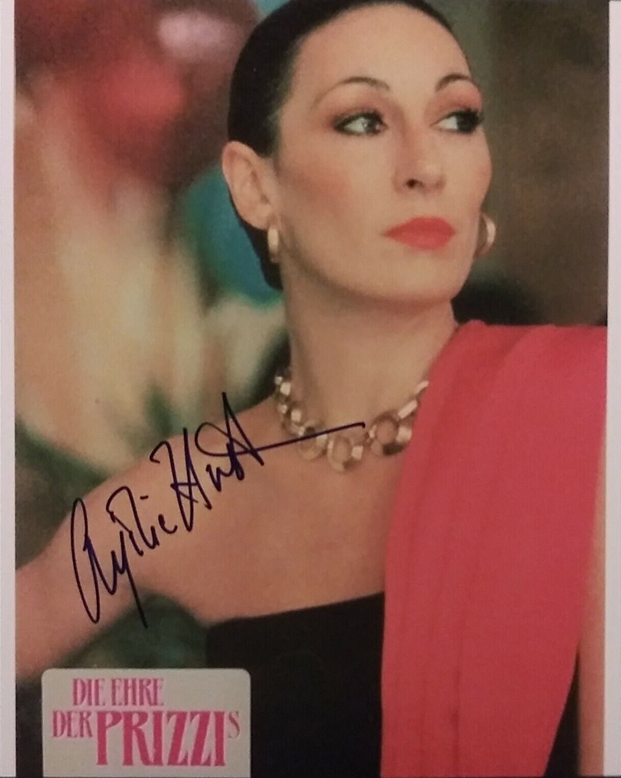 Anjelica Huston signed 8 x 10