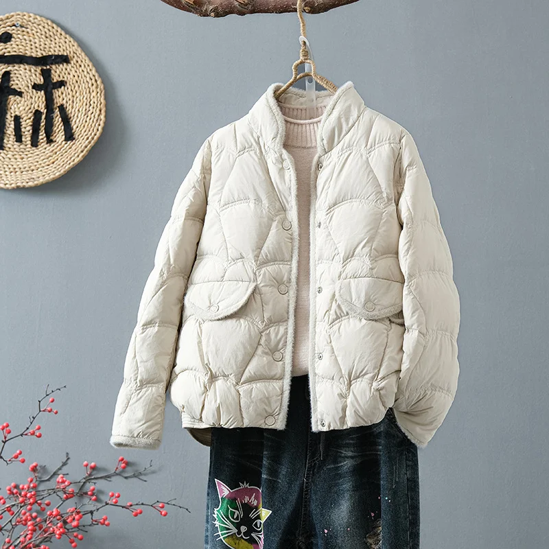 Toloer Hot Style Light And Short Down Jacket Female 2024 New Small Standing Collar Small Fragrant Wind White Duck Down Warm Coat Tide-Outfit Ideas