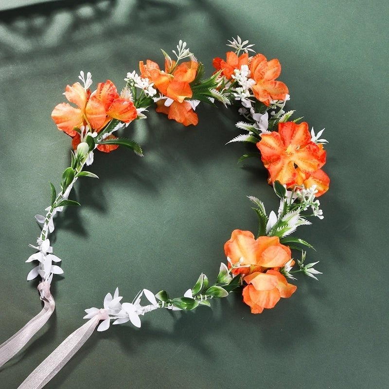 Women’s Bridal Sweet Flower Cloth Ribbon Braid Flowers Hair Band Wreath
