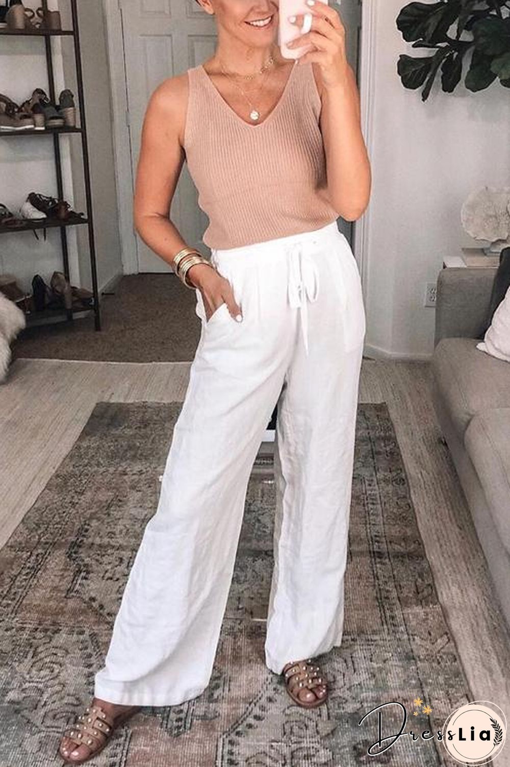 Pockets Linen Loose Pants