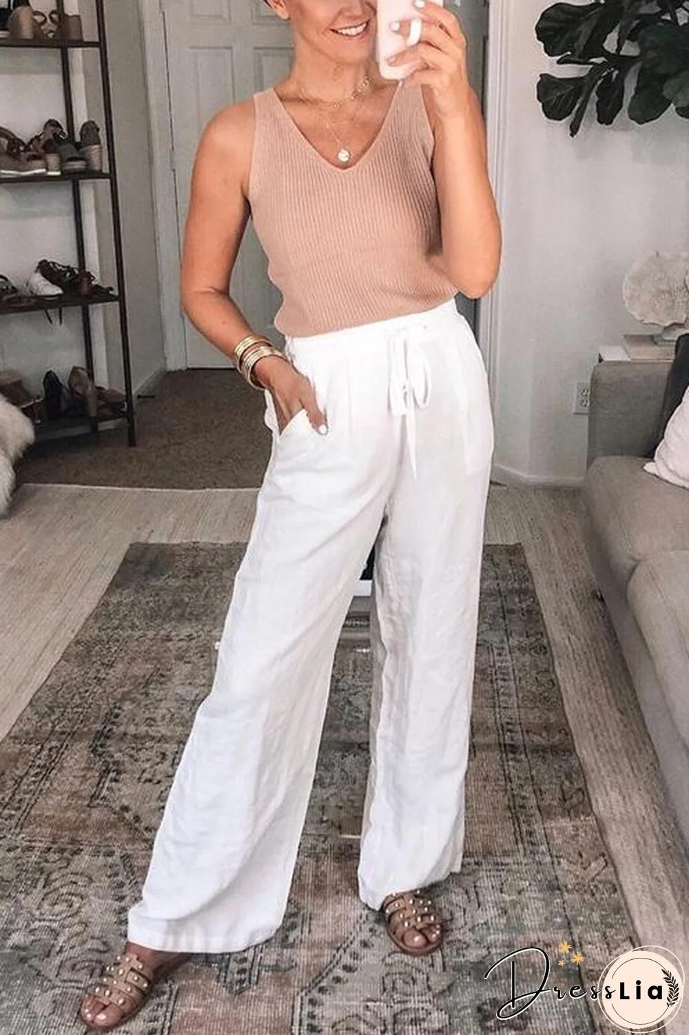 Pockets Linen Loose Pants