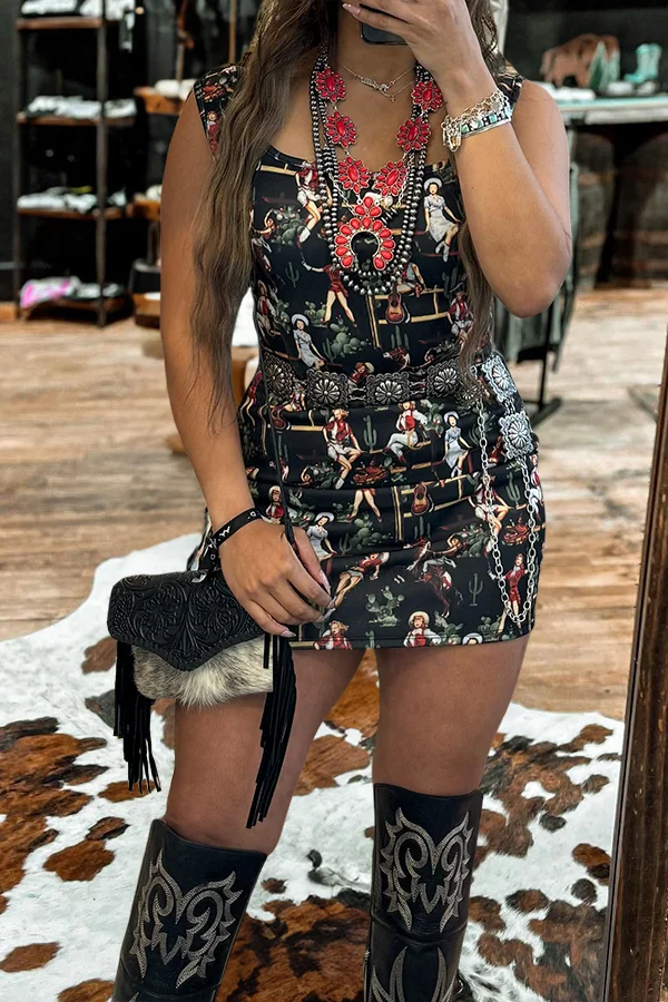Retro Cowgirl Printed Dress