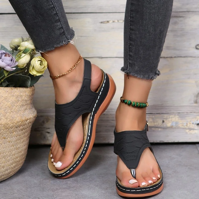 2022 Summer Women Strap Sandals Women&#39;s Flats Open Toe Solid Casual Shoes Rome Wedges Thong Sandals Sexy Ladies Shoes