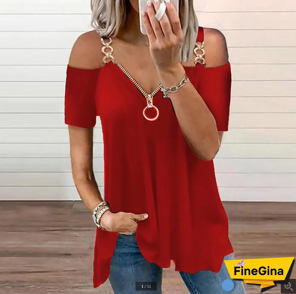 XS-8XL Spring Summer Tops Plus Size Fashion Clothes Women's Casual V-neck Blouses Off the Shoulder Tops Short Sleeve Tee Shirts Ladies Solld Color Loose T-shirt String Strap Tops Cotton T-shirt