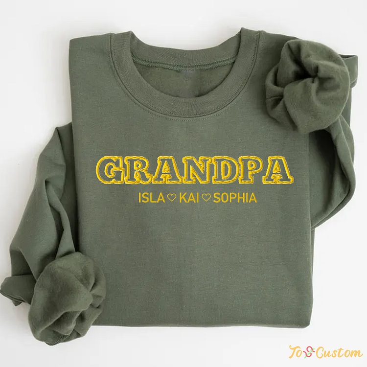 TOSCUSTOM™ Comfort Colors Custom Embroidered Grandpa Sweatshirt with kids Name