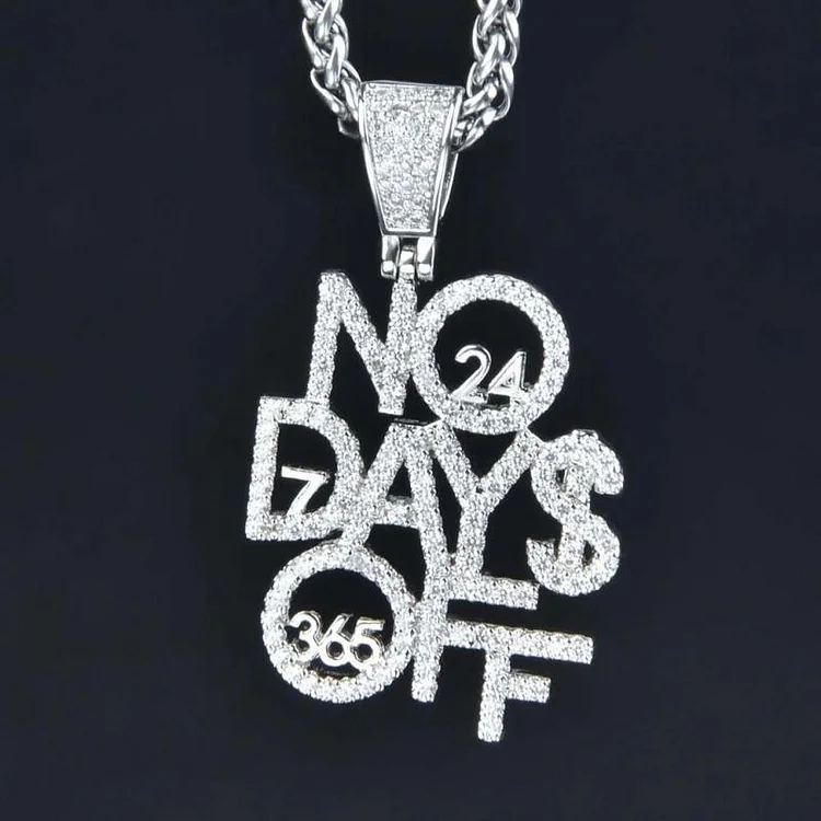 NO DAYS OFF Iced Out Pendant Necklace Men Jewelry-VESSFUL