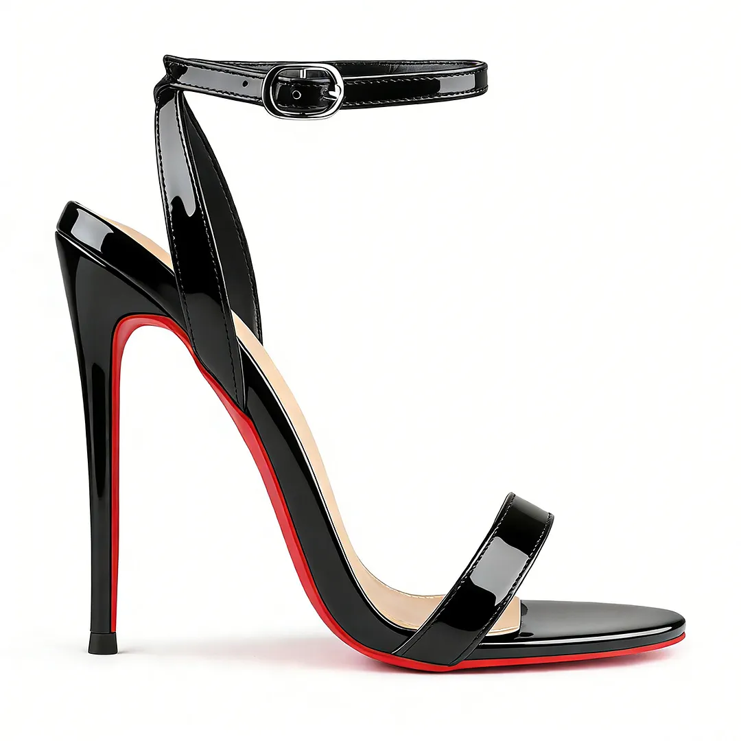 100mm/120mm Women's Sandals Round Open Toe Red Bottom Ankle Straps Pumps