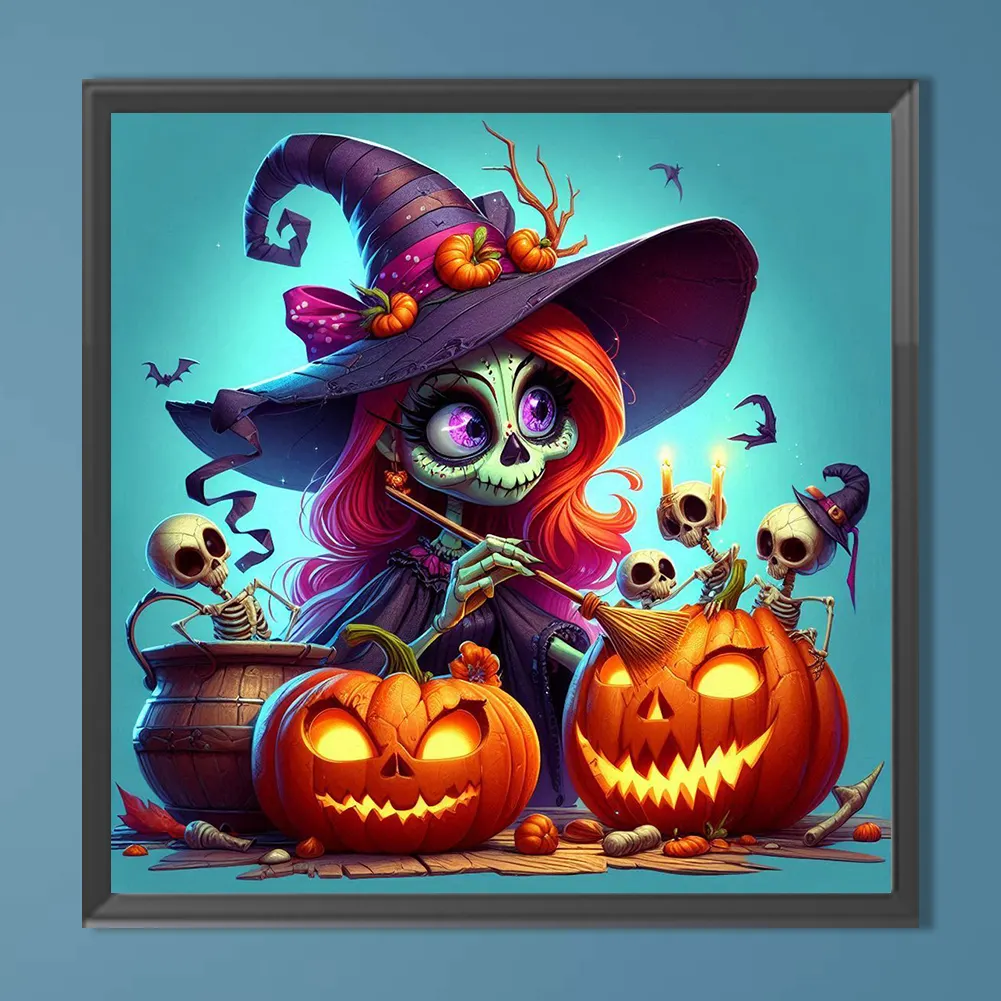 Full Round Diamond Painting 40*40cm - Witch And Pumpkin