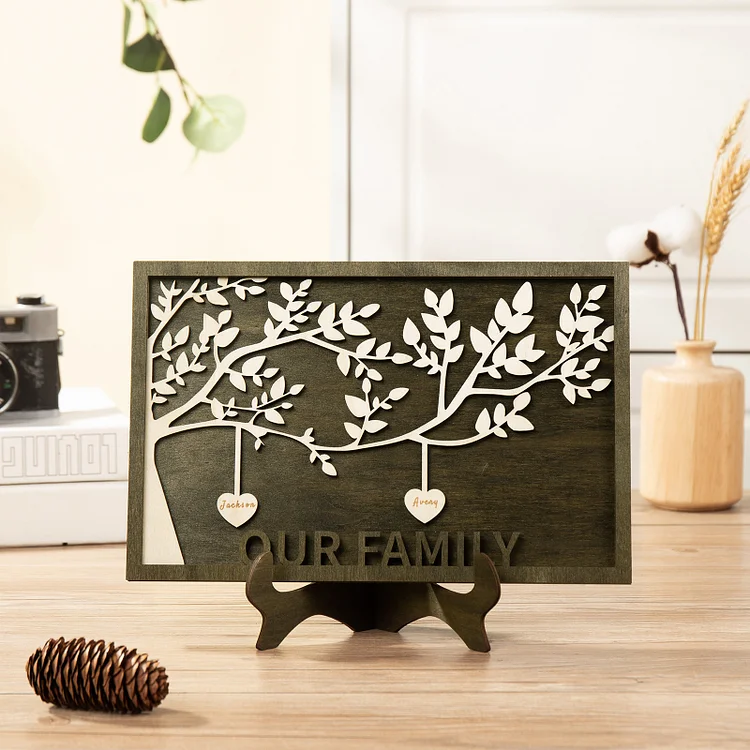Family Tree Wood Frame Personalized Family Tree Sign Engrave 2 Names Keepsake Gifts