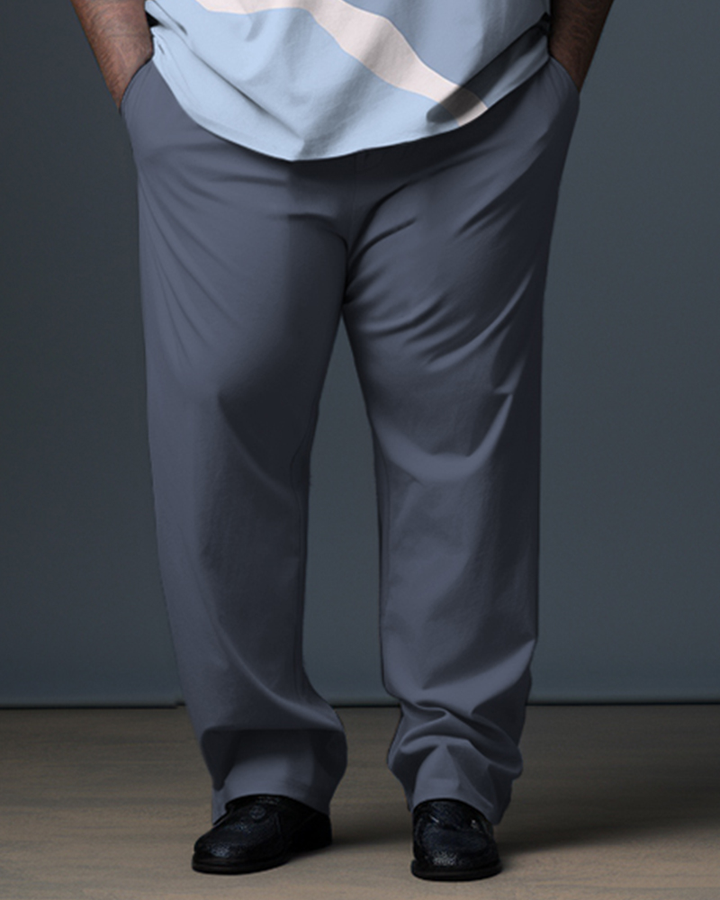 Men's Blue Big and Tall Gentleman's Camo Polo Zip Shirt and Pants Two-Piece Set