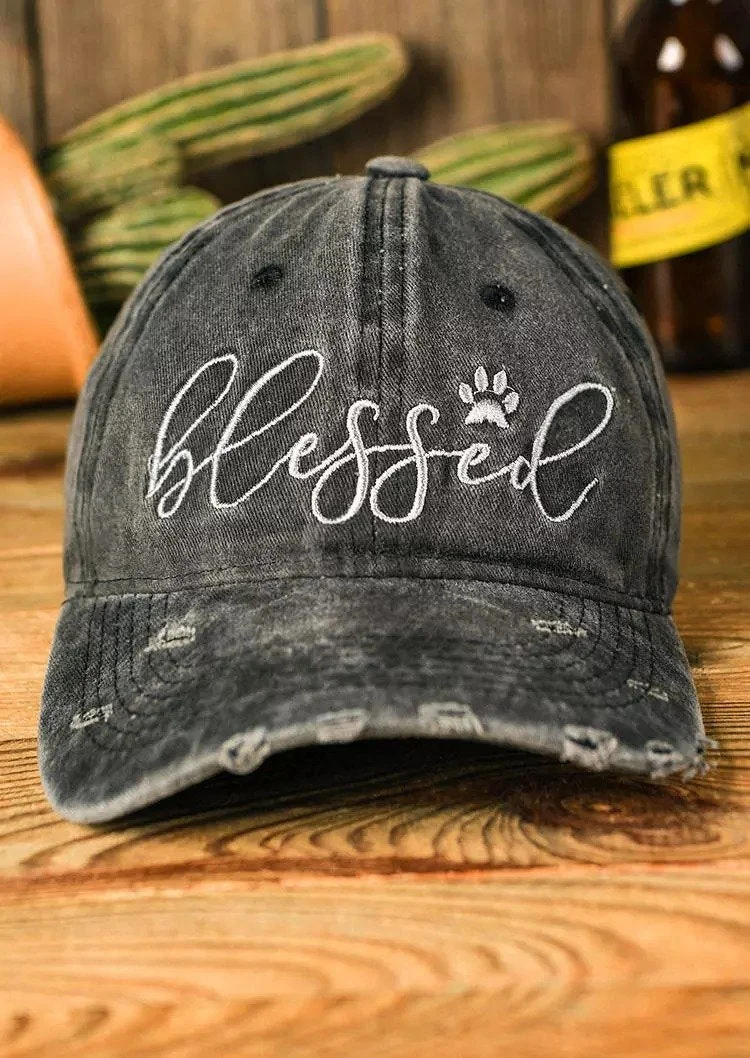 Blessed Dog Paw Hollow Out Washed Distressed Baseball Cap