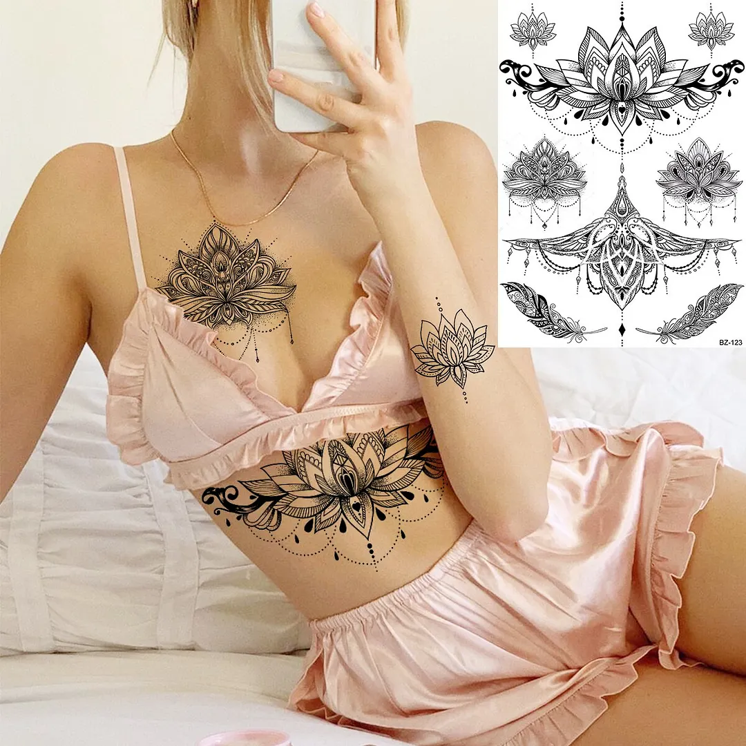 Sdrawing Lace Fingers Henna Mandala Temporary Tattoos For Women Adult Butterfly Pendant Fake Tattoo Sticker Body Art Tatoo