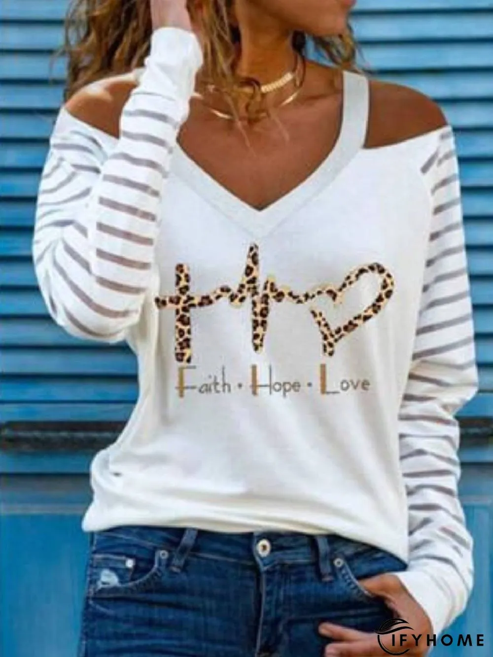 Casual V Neck Long Sleeve Geometric T-shirt | IFYHOME