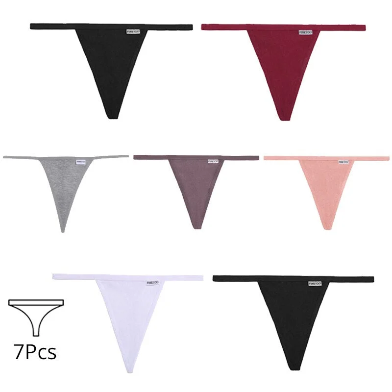 FINETOO 7Pcs/set Cotton Thongs Women Sexy T-Back Underpants Comfortable G-string Underwear M-XL Girls Soft Panties Lingerie 2022