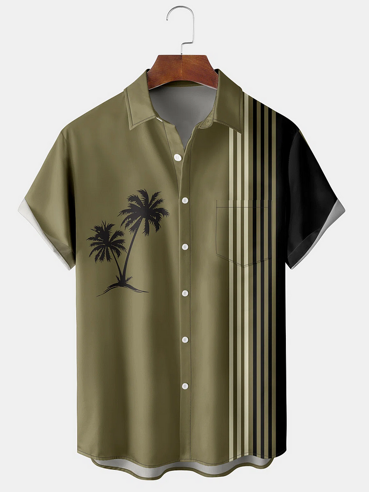 Men's Hawaiian Coconut Tree Print Short Sleeve Bowling Shirt