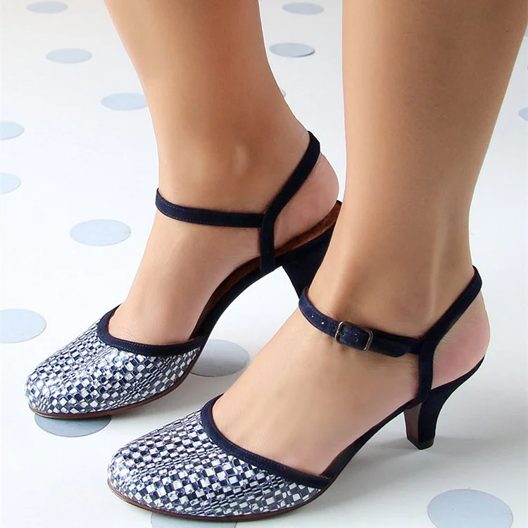 Mosaic Kitten Sandals with Ankle Strap Buckle Vdcoo