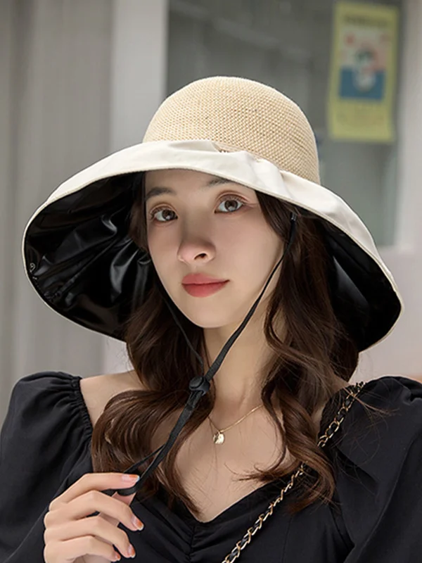 Bow-Embellished Split-Joint Sun protection Sun Hat Fisherman Hat