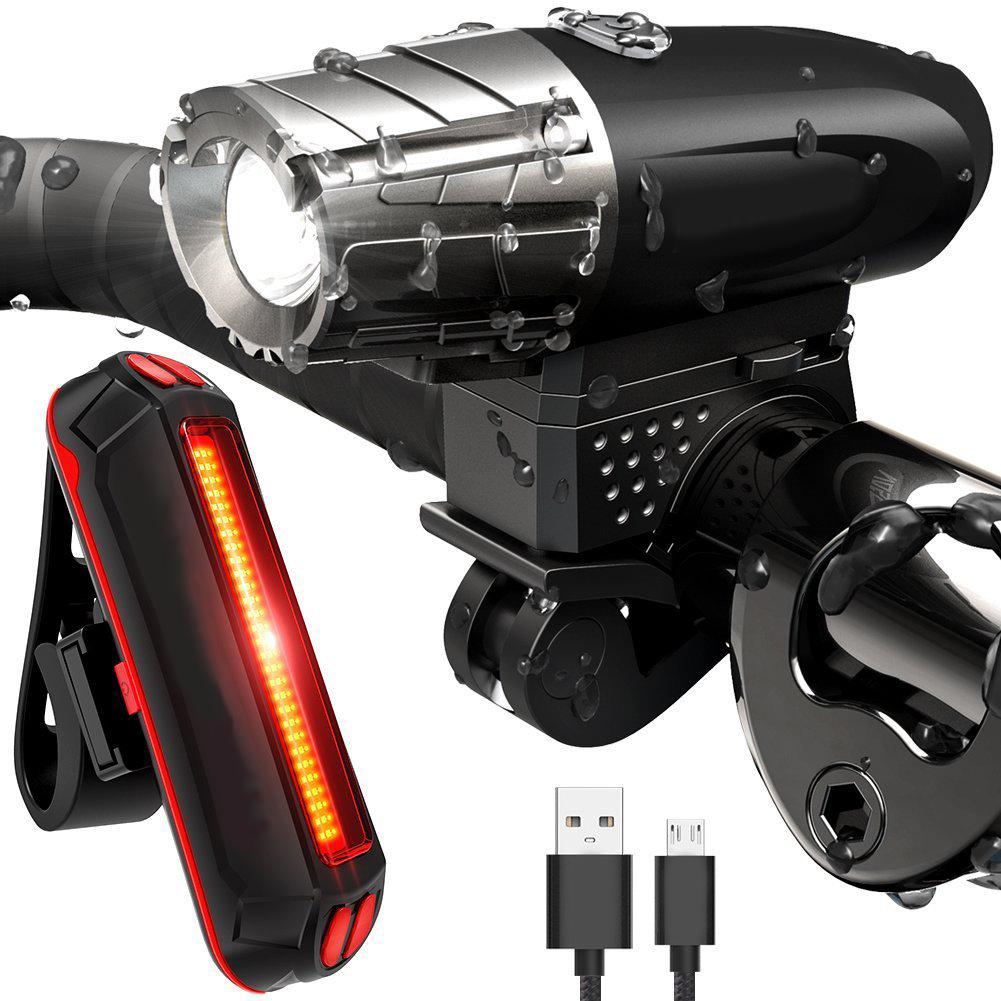 

Waterproof MTB Bike USB Recharge Front Handlebar Light +Rear Tail Lights, 501 Original