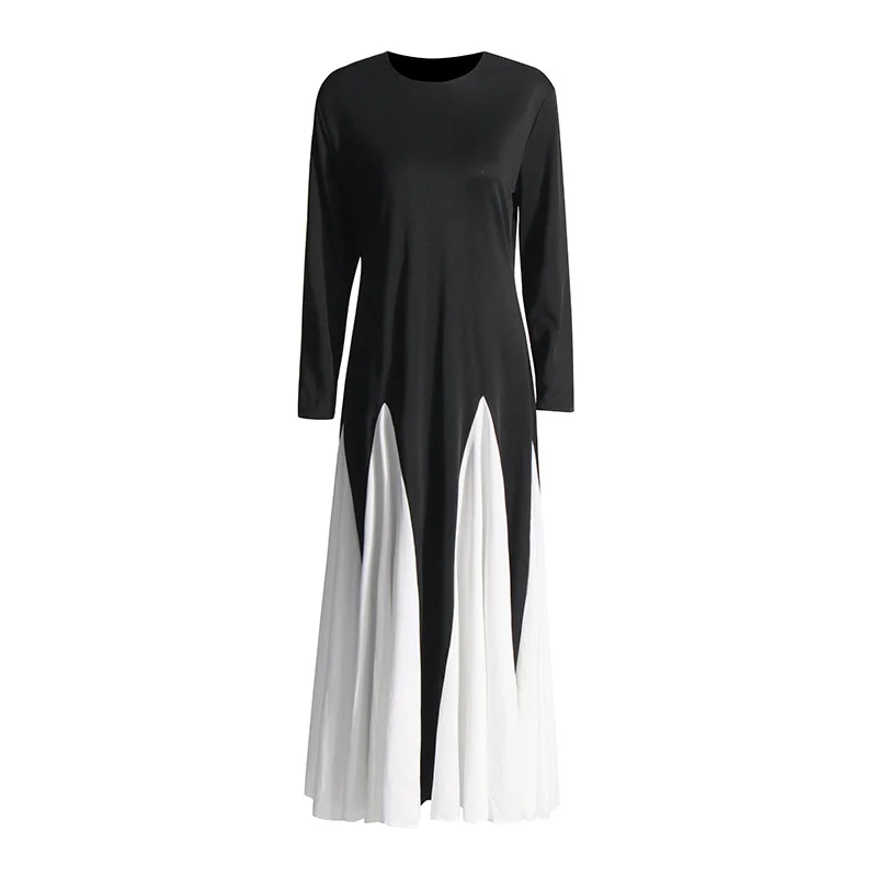 Brownm Fashion Dress Women 2025 Spring New Impact Color Splicing Design Dress Round Neck Long Sleeve High-End Long Dress