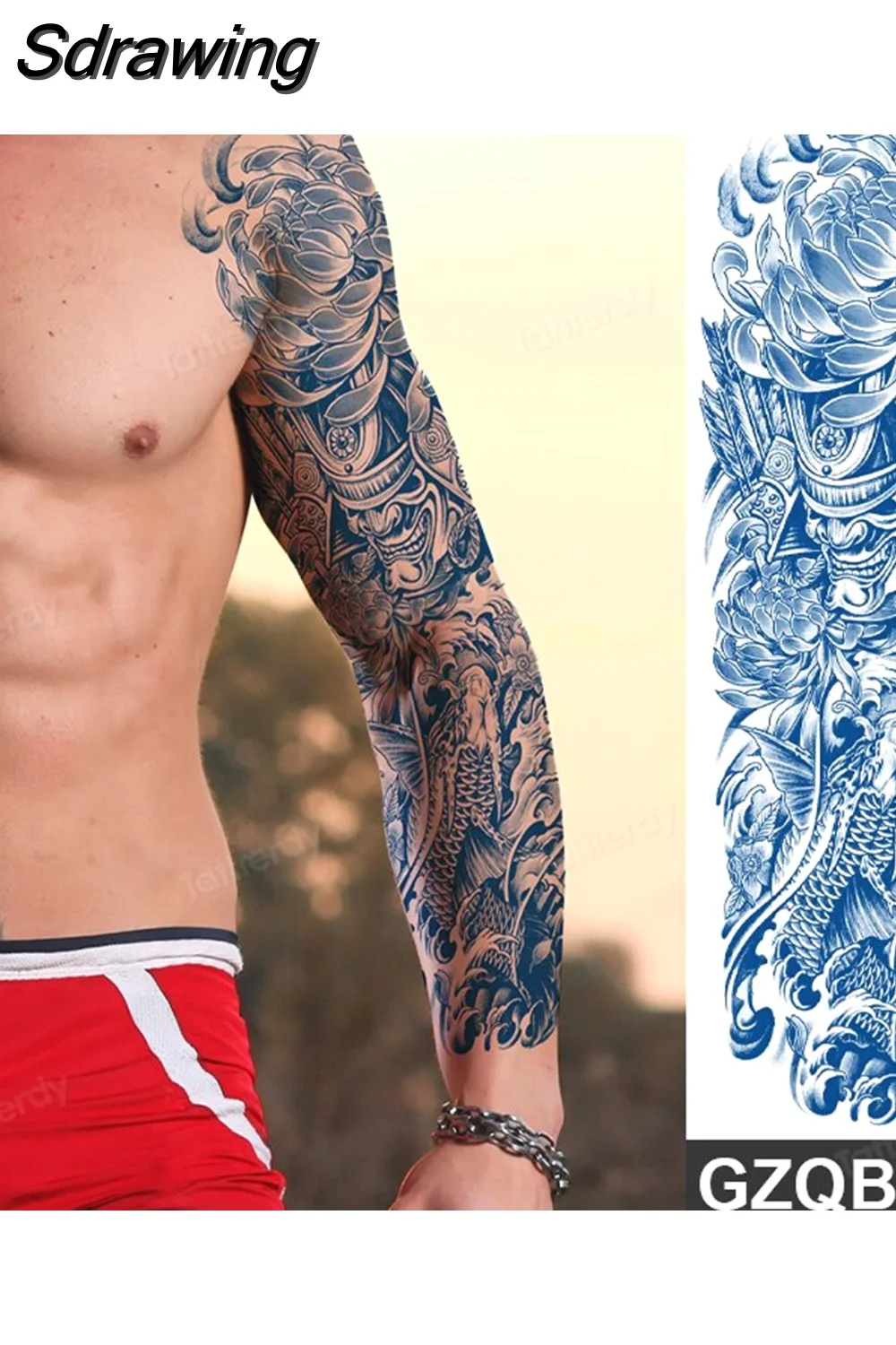 Sdrawing transfer tattoo fake large size full arm tattoo sleeve juice ink long lasting waterproof temporary tattoos men body art 1020-1