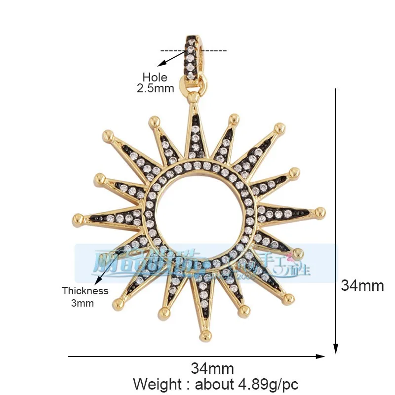 1 Piece 12 * 23mm 15*15mm 5*12mm Hole 5~5.9mm Half 925 Silver Zircon Sun Moon Pendant Jewelry Accessories