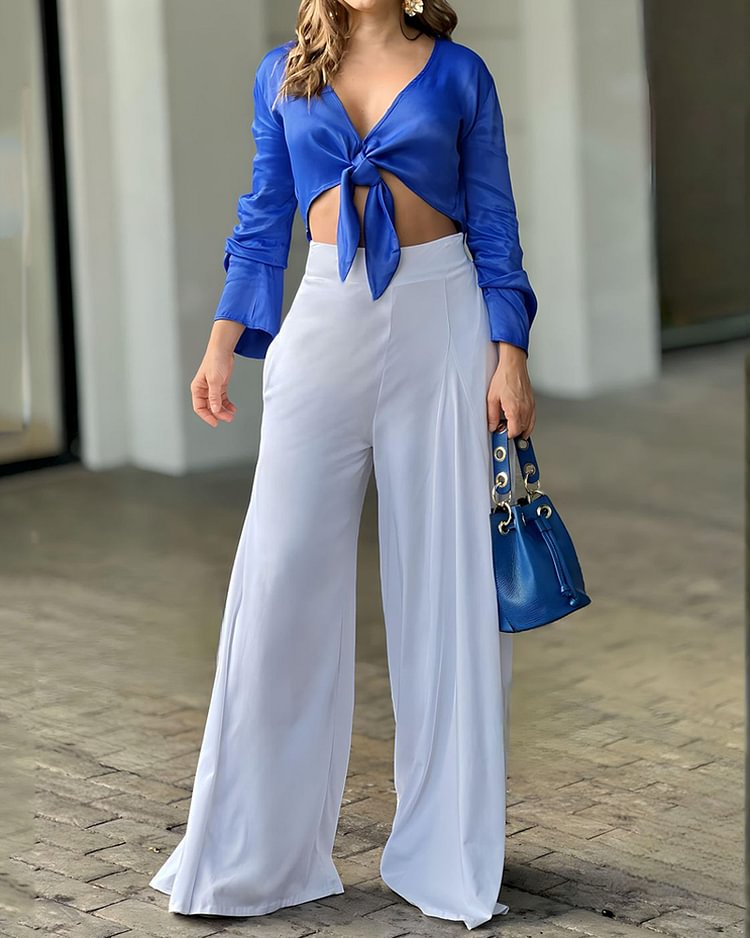 Casual Solid Color Top & Pants Two-Piece Set