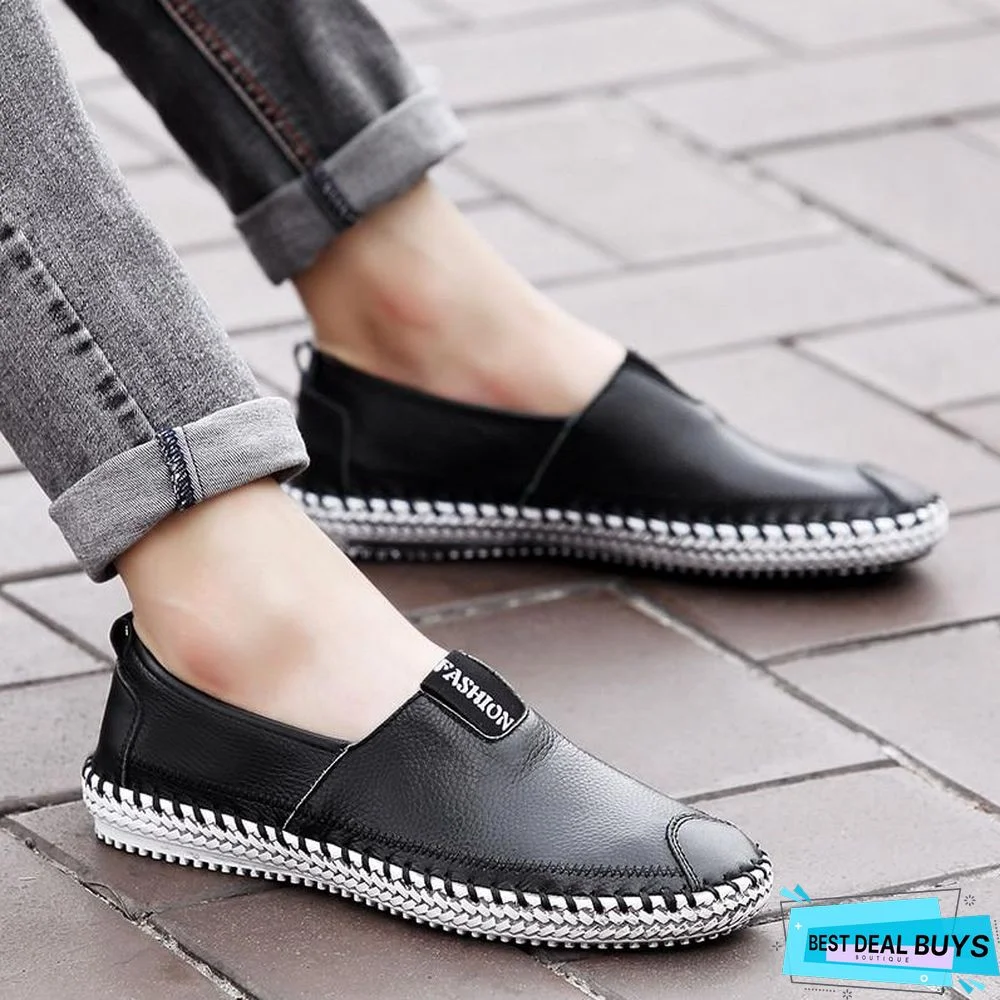 Men Breathable Comfortable Split Leather Men Loafers Flats Casual Shoes
