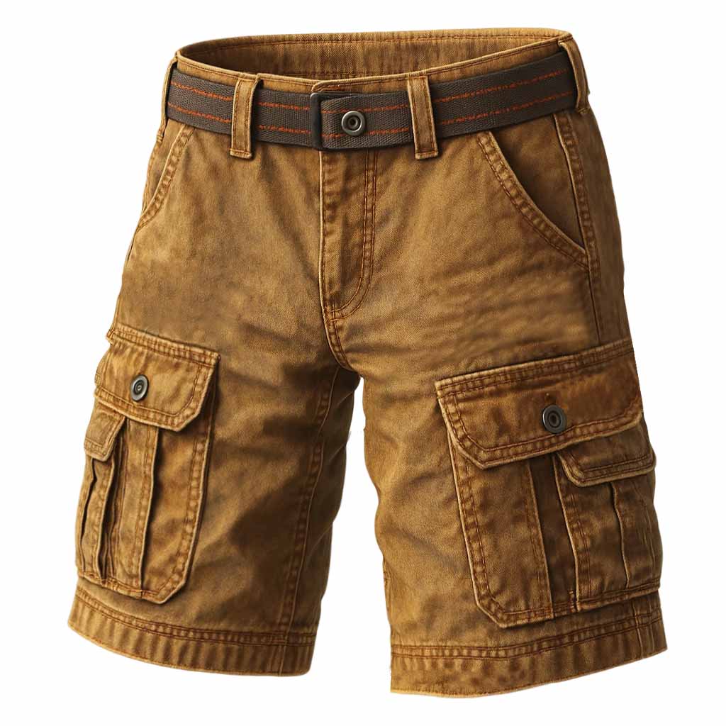 Men's Outdoor Vintage Distressed Tactical Multi-Pocket Stretch Workwear Cargo Shorts / TECHWEAR CLUB / Techwear
