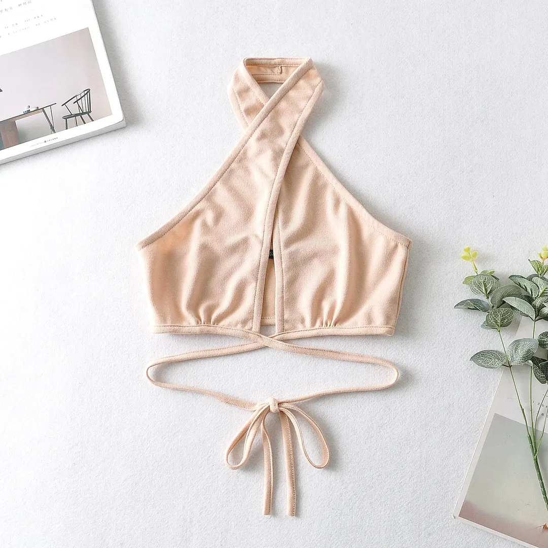 Women&rsquo;s Vest Cross Halter Camisole Summer Fashion Solid Color Lace-Up Crop Tops Casual Sports Camis Female Backless Top