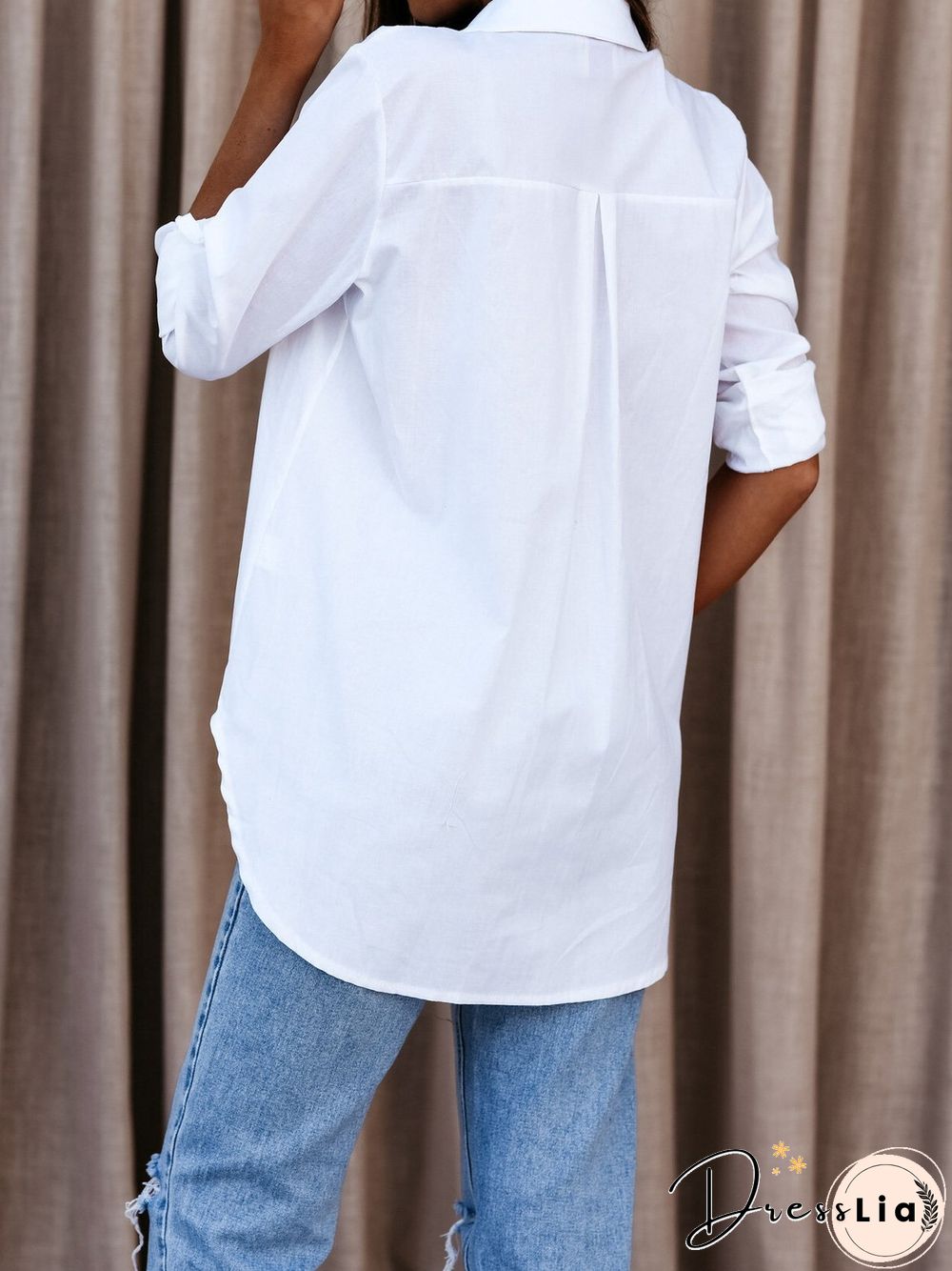 Women's Blouses Simple Long Sleeve V-Neck Button Blouses